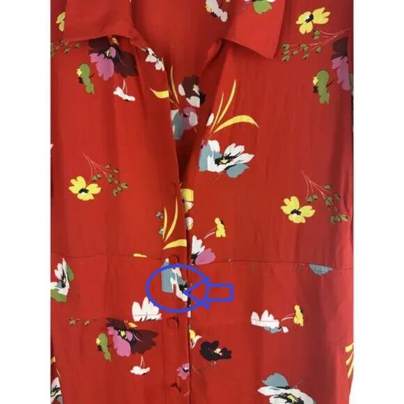 *Flawed* CAbi Afternoon Dress Floral Midi Red 6218 SS Shirt Dress Size XL Sheer - Picture 15 of 15